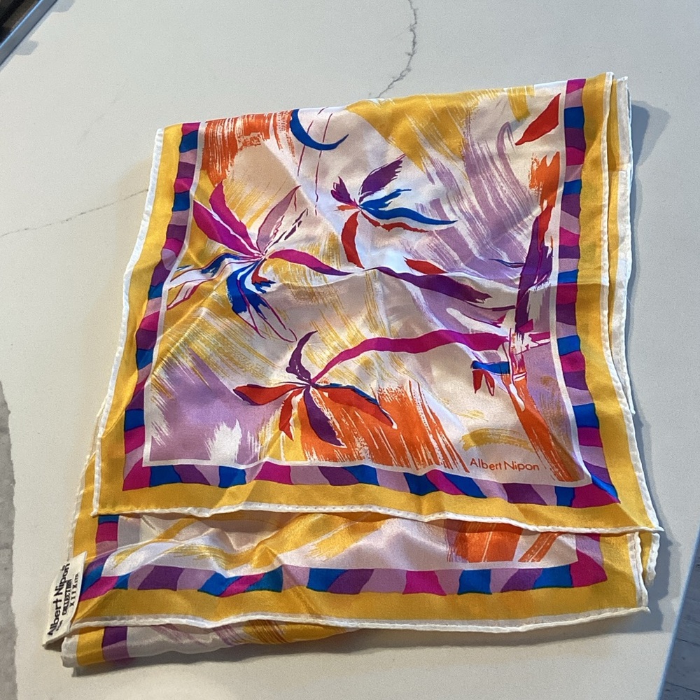 Albert Nipon Vintage Multicolor Abstract Silk Scarf